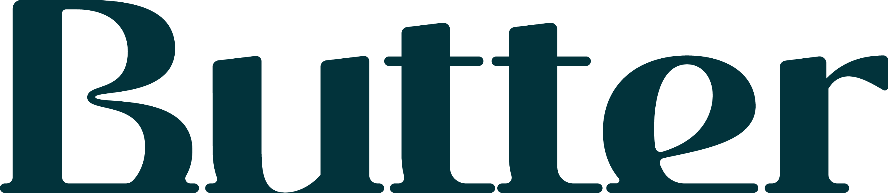 Butter wordmark in deep teal on a light background