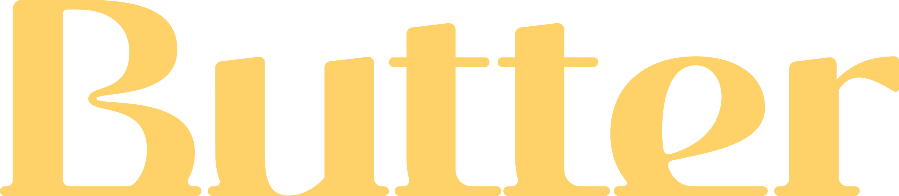 Butter wordmark in butter yellow on a deep teal background